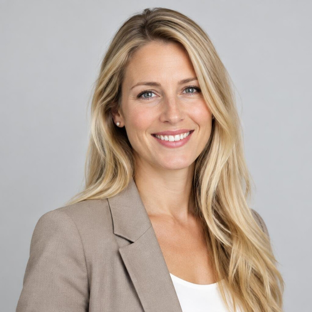 Studio portrait of a Swiss woman in her 30s, society reporter