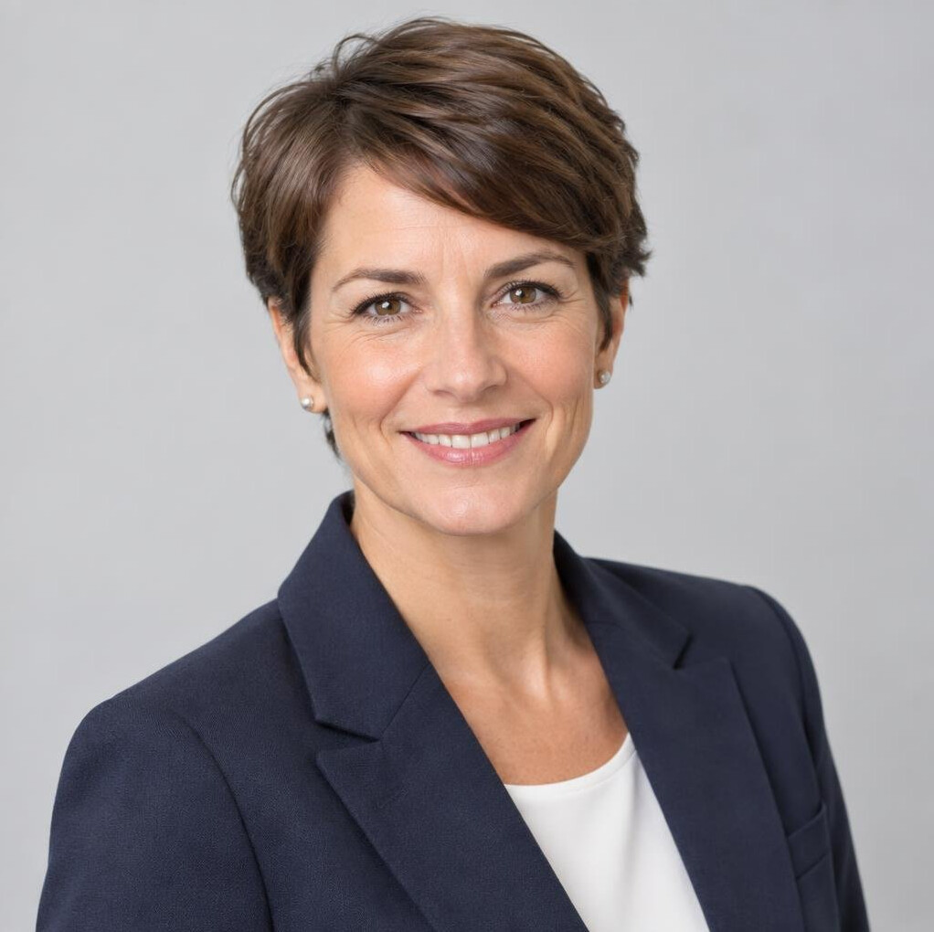 Studio portrait of a Swiss woman in her 40s, editor-in-chief